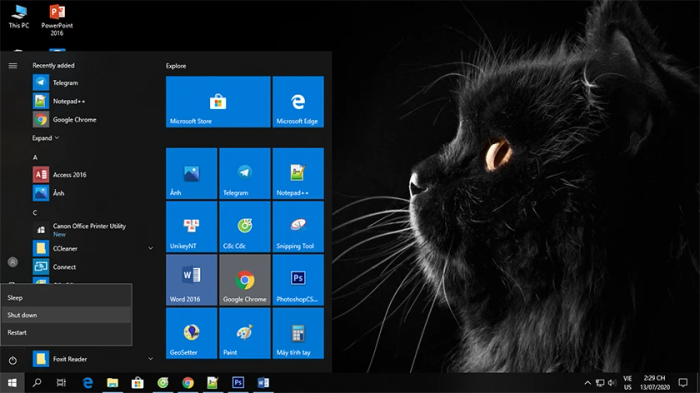 Tắt máy qua Start Menu