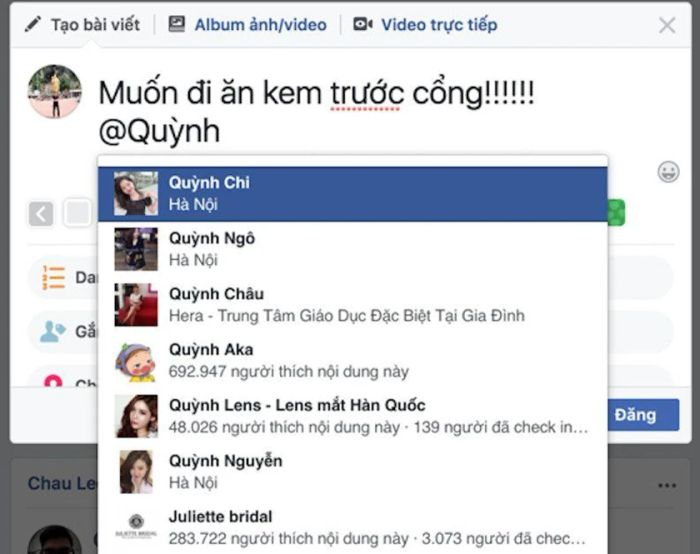 Hướng dẫn cách tag tên vào bài đăng trạng thái trên Facebook