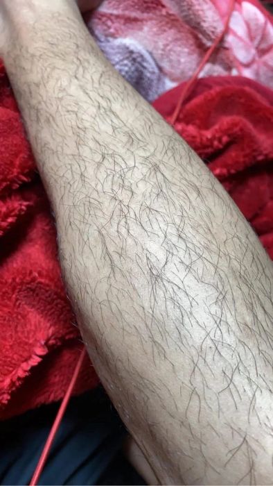 Reviewer's hairy leg before waxing.