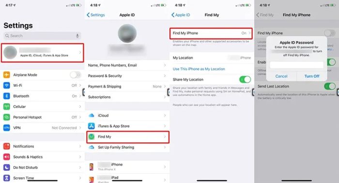 Tắt tính năng Find My iPhone trước khi thực hiện các thao tác hạ cấp.