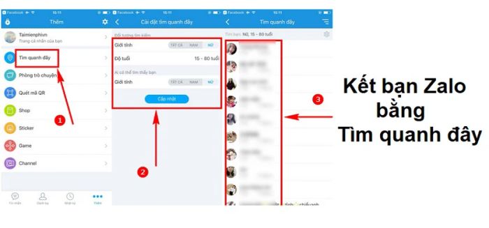 Tìm kiếm quanh đây trên Zalo
