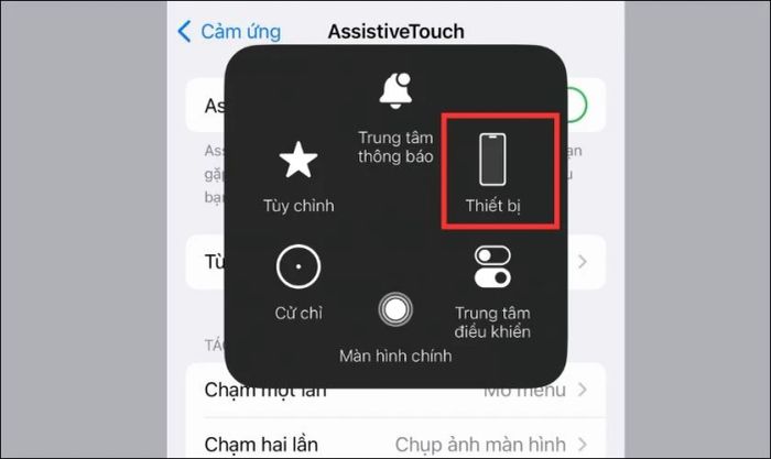 Nhấn vào nút Home ảo và chọn mục Thiết bị