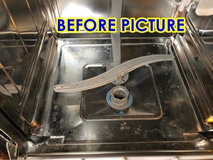 Before image of a dishwasher interior after using Affresh cleaner