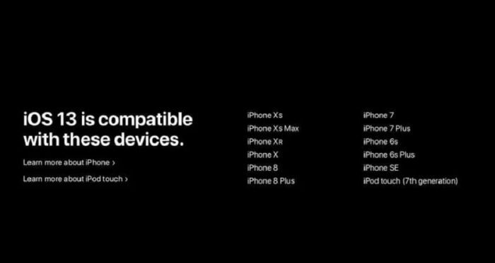 thiết bị đã được nâng cấp lên iOS 13