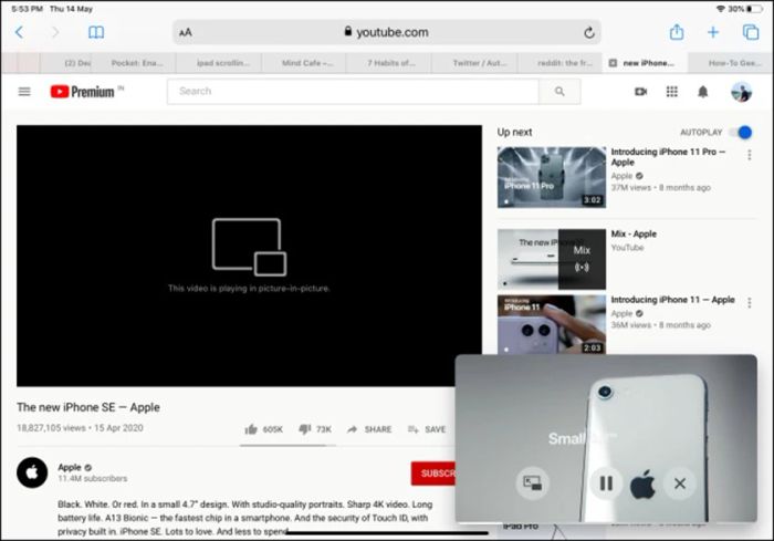 Video phát trong cửa sổ nổi (picture in picture youtube)
