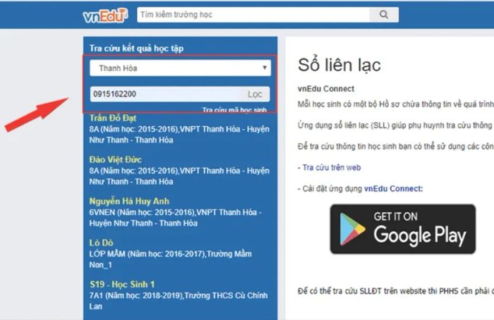 Hướng dẫn tra cứu kết quả học tập trên máy tính với sổ liên lạc VnEdu tại vnedu.vn