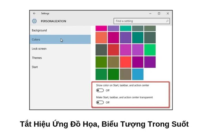 Tắt các hiệu ứng đồ họa trên hệ thống