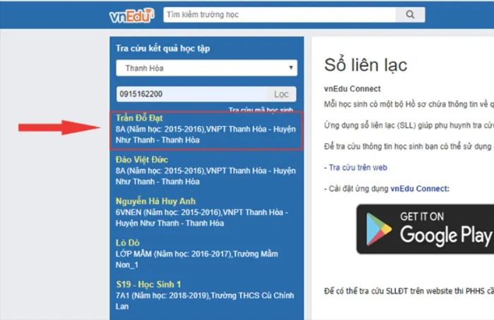 Hướng dẫn tra cứu kết quả học tập trên máy tính với sổ liên lạc VnEdu tại vnedu.vn