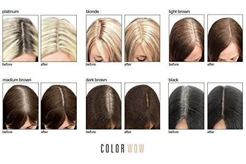 Six before-and-after photos displaying the color options, ranging from blonde to brunette