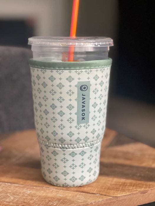 A light green Java Sok with a printed design