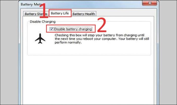 Chọn tùy chọn Disable battery charging