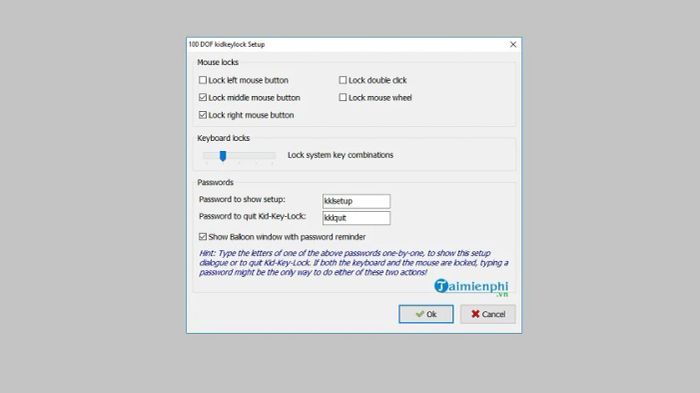 Mở khóa bàn phím bằng KidKey Lock