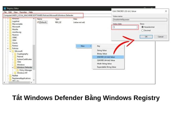 Tăng tốc Windows 10 bằng cách tắt Windows Defender qua Windows Registry
