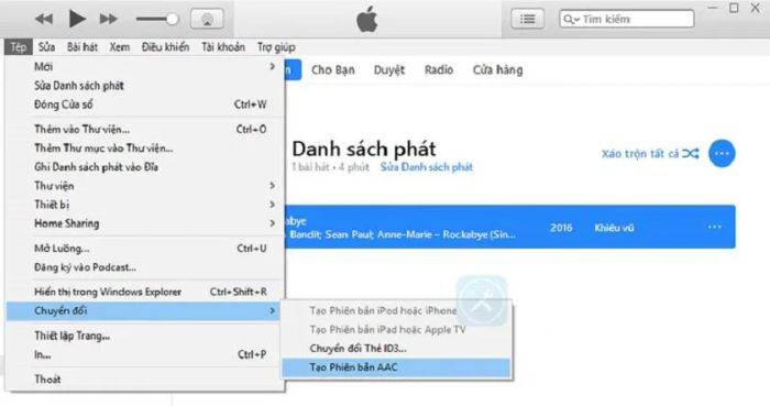 Tạo một phiên bản AAC của bài hát.