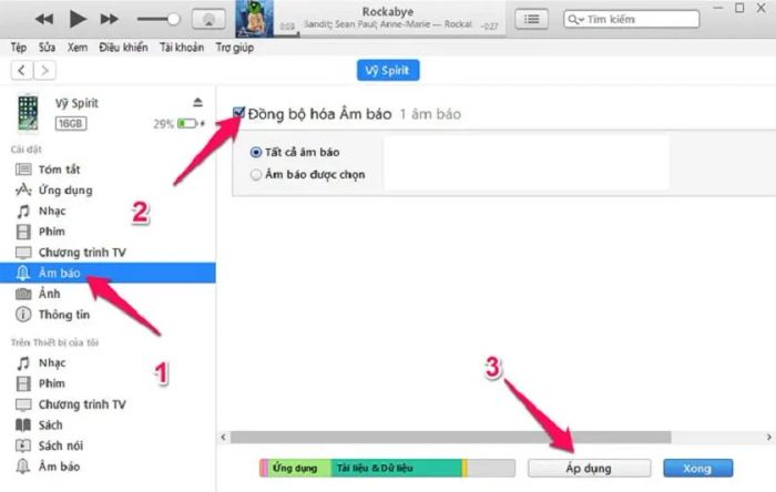 Cách cài nhạc chuông cho iPhone qua iTunes trên máy tính, bước 8.