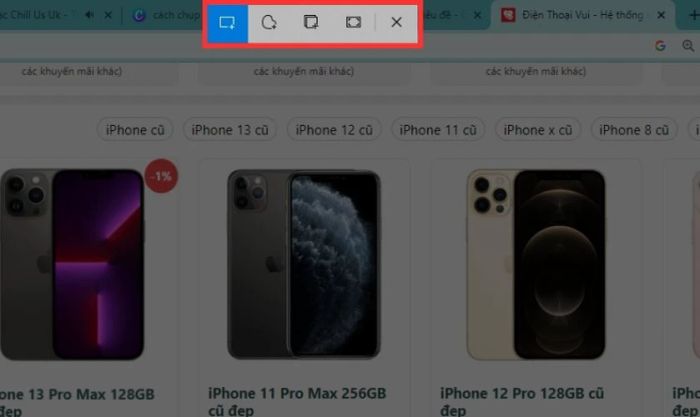 Chọn kiểu ảnh chụp màn hình mà bạn muốn tạo
