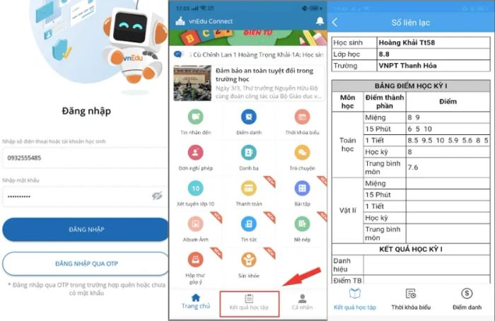 VnEdu sổ liên lạc giúp tra cứu kết quả học tập trên cả điện thoại và máy tính