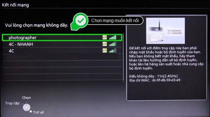 Chọn mạng Wi-Fi mà bạn muốn kết nối