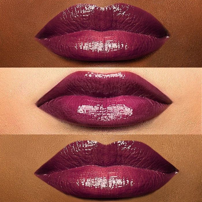 Three different lips adorned with makeup, showcasing a range of skin tones around them