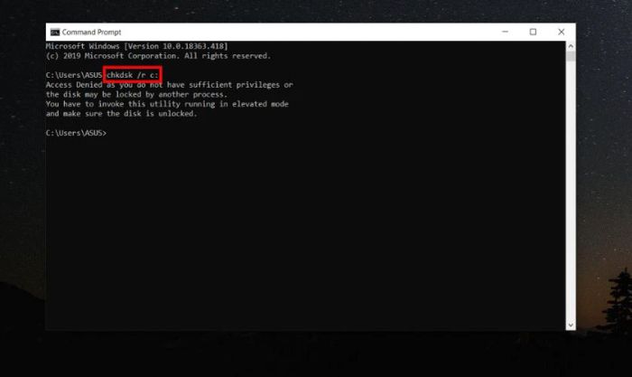 Chạy lệnh Chkdsk trên Command Prompt