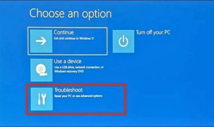 Nhấn F2 để vào Secure Boot State, rồi chọn Troubleshoot