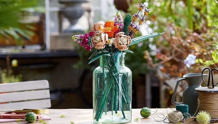 A Lego flower bouquet on display