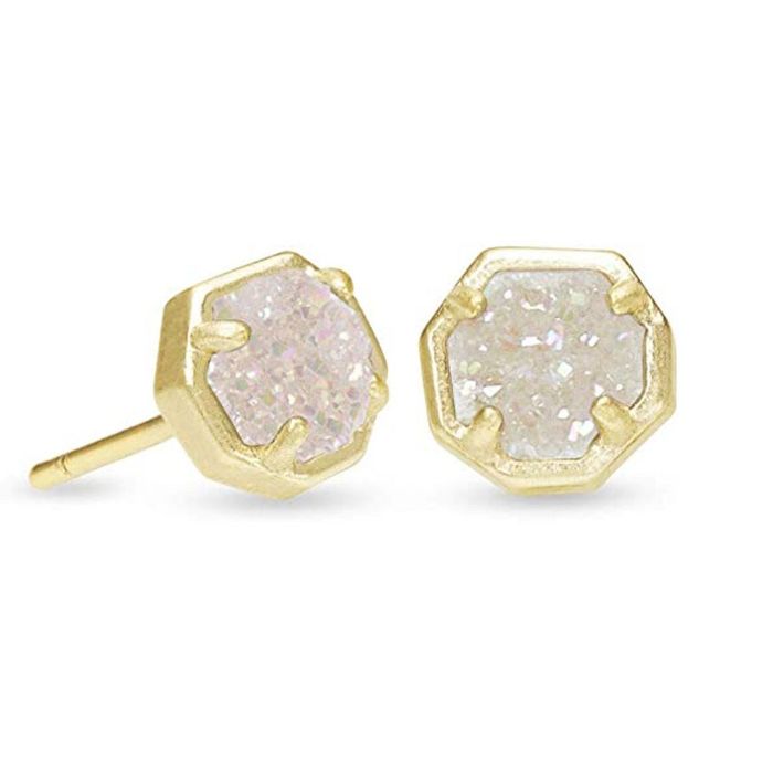 A pair of gold crystal druzy earrings that shine with understated sophistication.