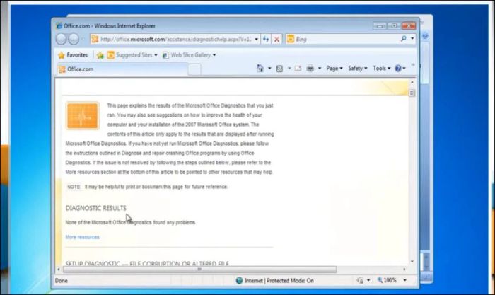 Cửa sổ Microsoft Office Diagnostics sẽ xuất hiện trên màn hình máy tính của bạn.