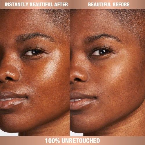 A model showing her face before and after applying the Magic Cream.