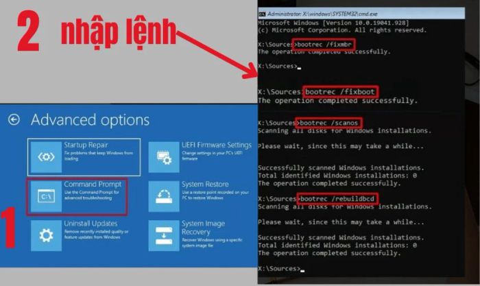 Bạn cần thực hiện từng lệnh một và nhấn Enter sau mỗi lệnh