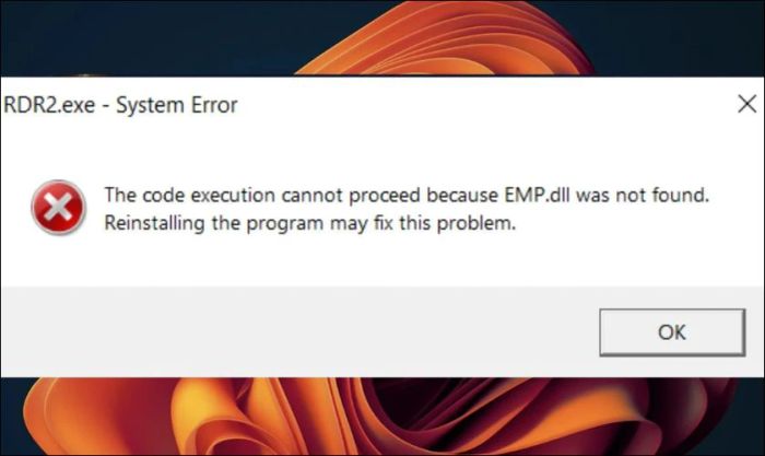 Lỗi 'The code execution cannot proceed because EMP.dll was not found' là gì?