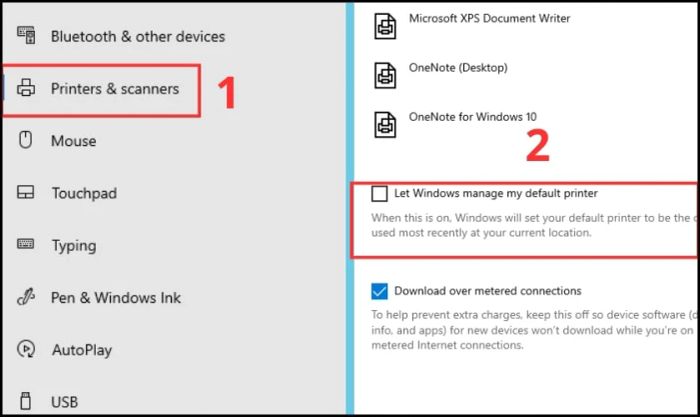 Let Windows manage my default printer