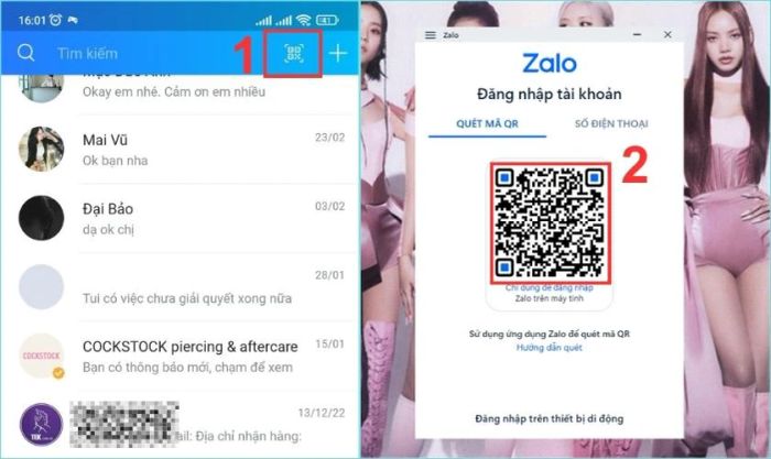 Đăng nhập vào Zalo qua việc quét mã QR