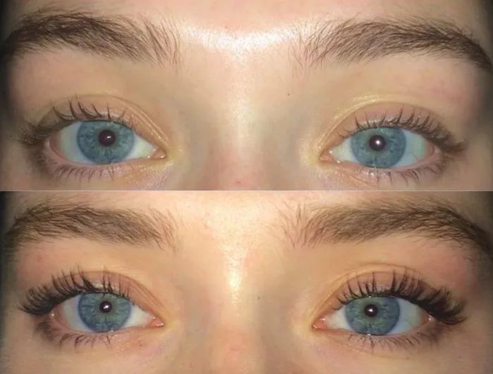 Reviewer’s before-and-after photo showing the effect of the black mascara