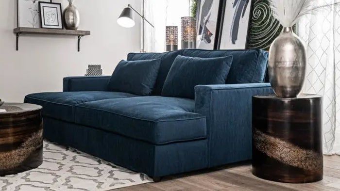 deep blue velvet sofa