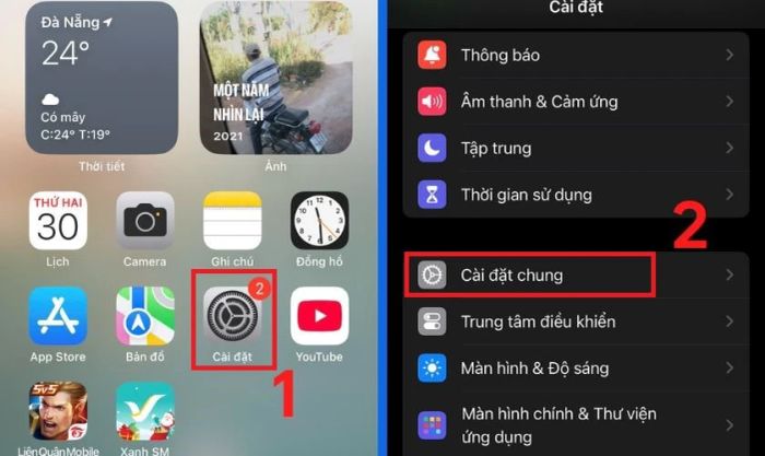 Vào cài đặt