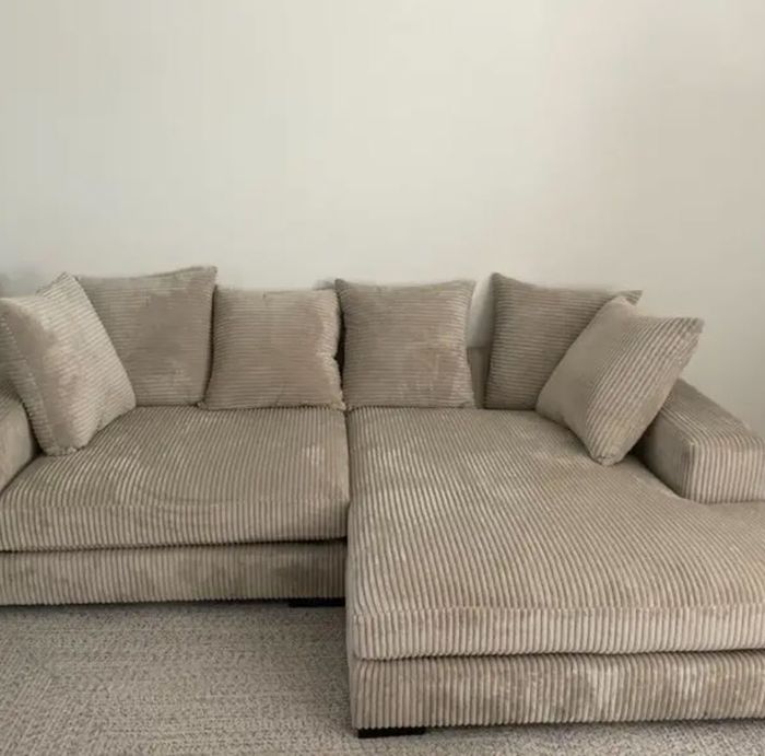beige ribbed velvet sectional sofa