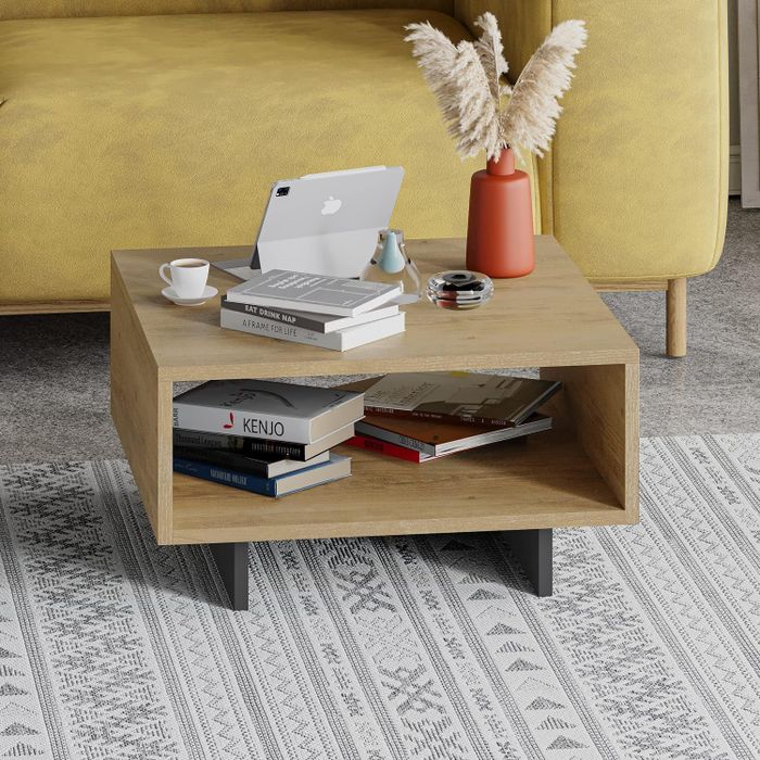 square coffee table with an open storage compartment