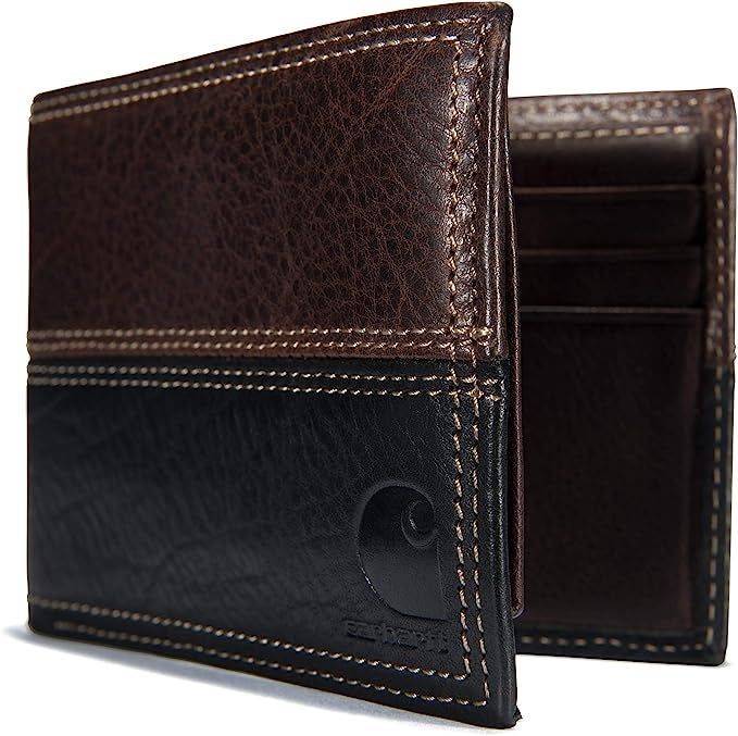 a two-tone brown and black leather wallet