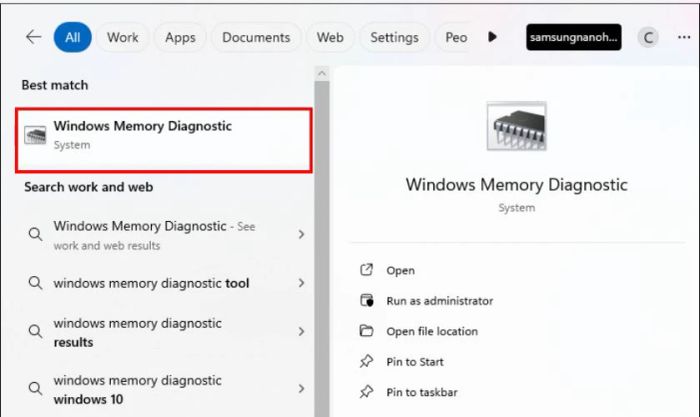 Khởi chạy công cụ Windows Memory Diagnostic