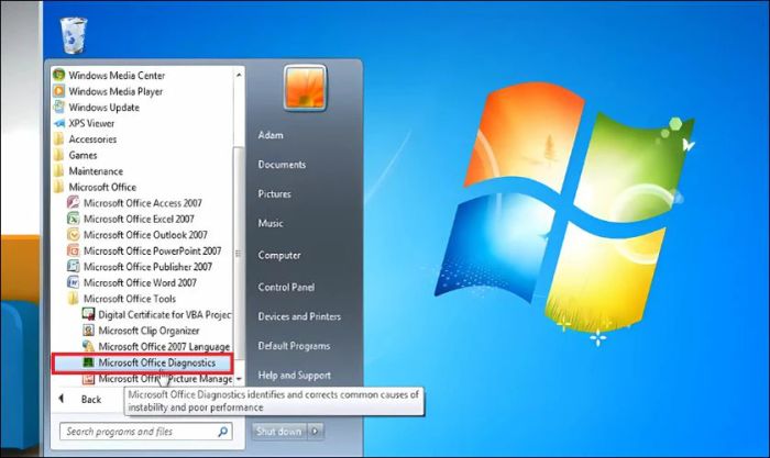 Sử dụng Office Diagnostics để kiểm tra và xử lý lỗi