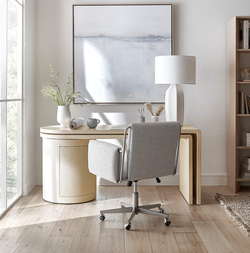 the light wood desk closed, forming a straight workspace