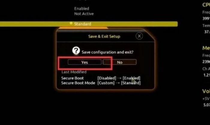 Nhấn F10, chọn Yes để lưu các thay đổi trước khi thoát khỏi BIOS