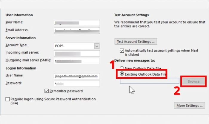 Chọn <strong>Existing Outlook Data File</strong> rồi nhấn <strong>Browse</strong>.
