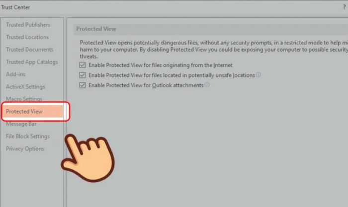 Protected View trong menu bên trái