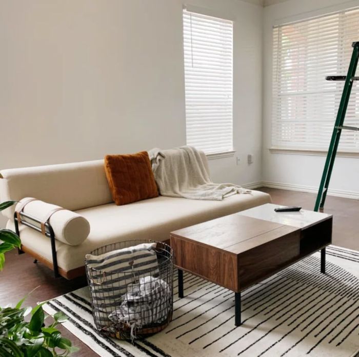 sleek beige and white sleeper sofa