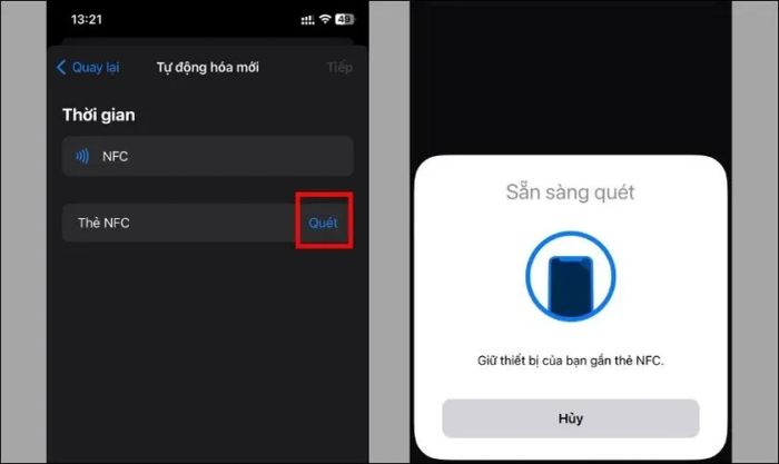 Chọn Scan để thử quét kết nối sau khi đã kích hoạt NFC trên iPhone.