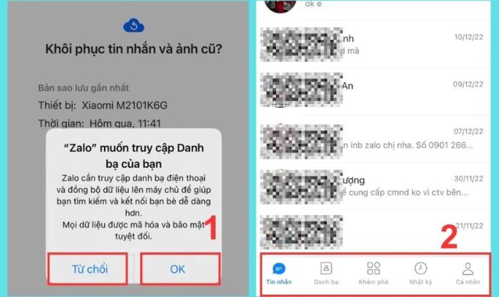 Chấp nhận nhận thông báo từ Zalo