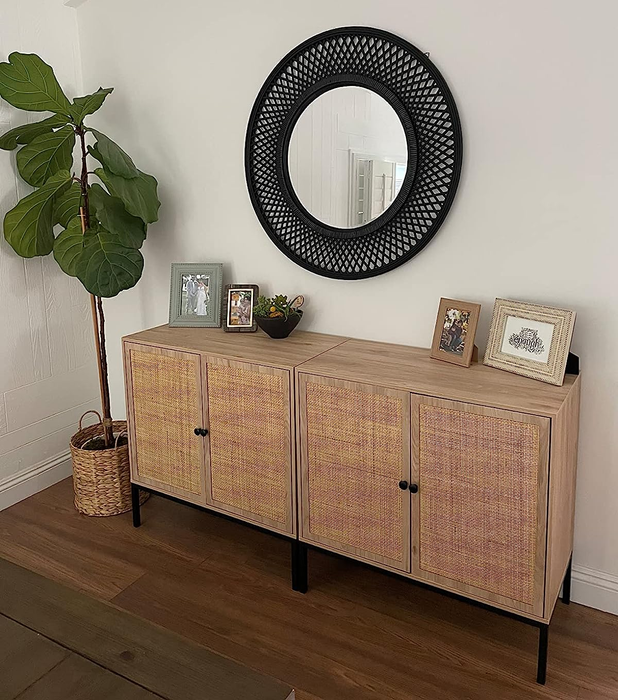 Tan buffet cabinets in a reviewer’s home