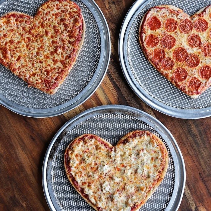 Heart-shaped pizzas.